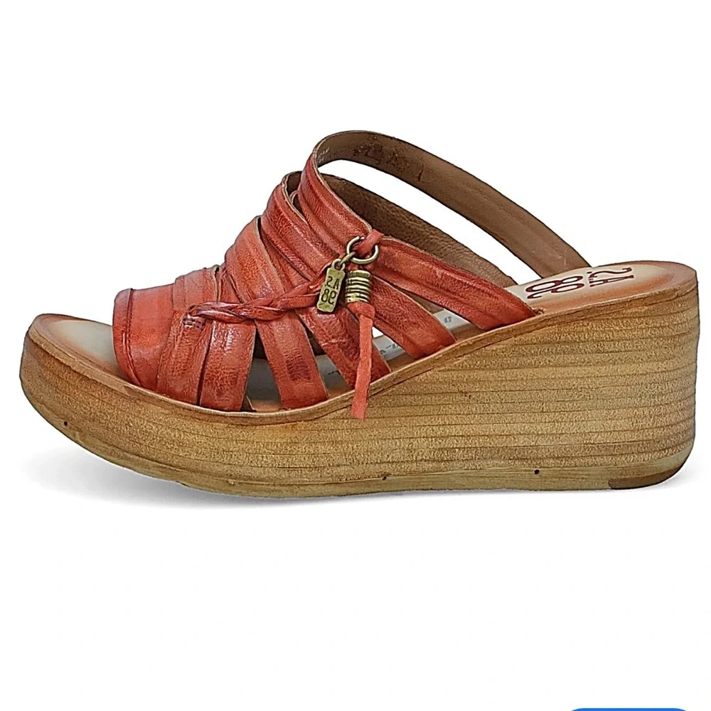 A.S.98 Nicolls Strappy Leather Platform Wedge Sandal in Rust Orange Sz 10.5 (42)